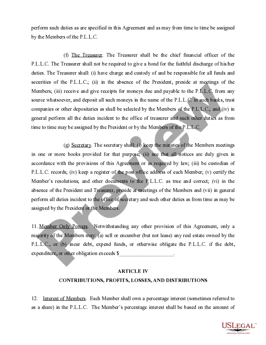 Preview Sample Operating Agreement for Professional Limited Liability Company PLLC