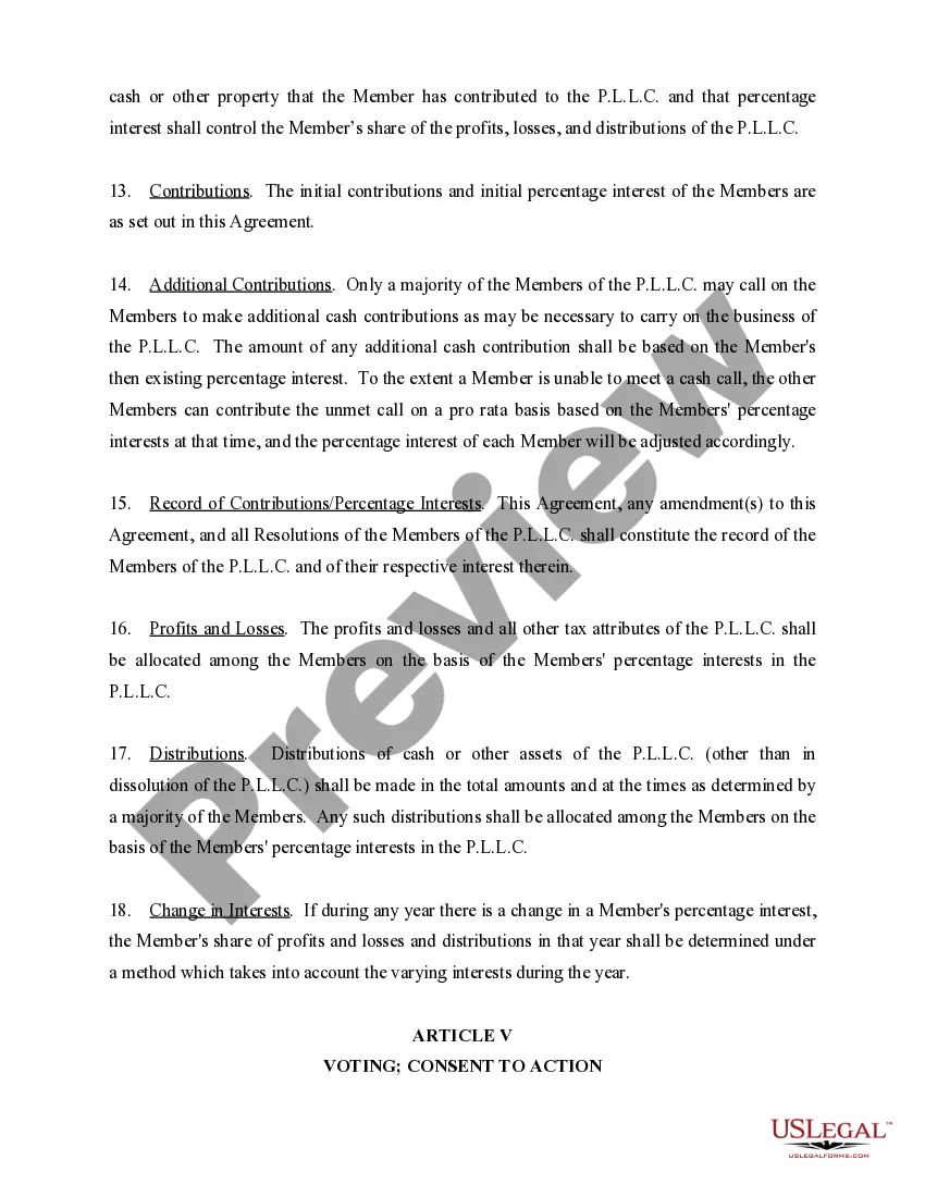Preview Sample Operating Agreement for Professional Limited Liability Company PLLC