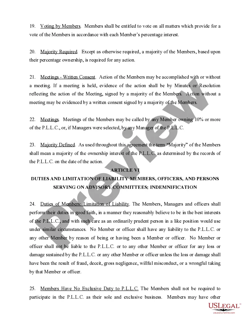 Preview Sample Operating Agreement for Professional Limited Liability Company PLLC