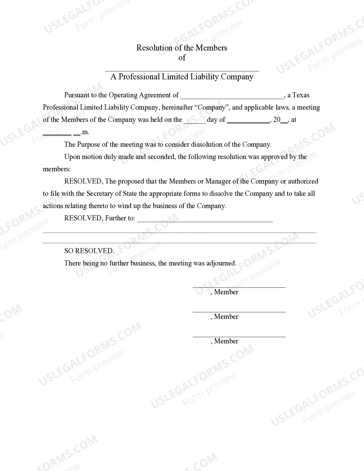 Preview PLLC Notices and Resolutions