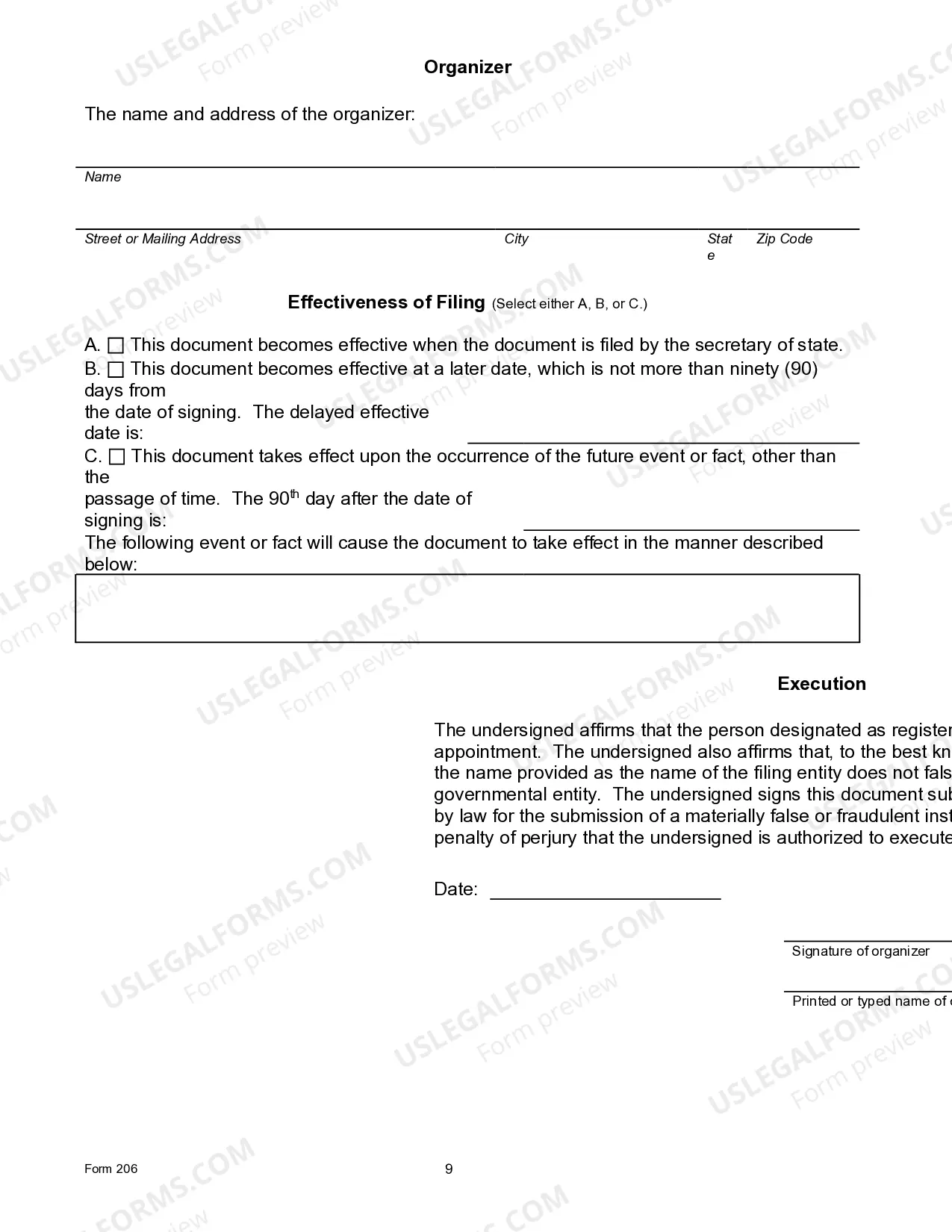 Preview Texas Articles of Organization for Professional Limited Liability Company PLLC