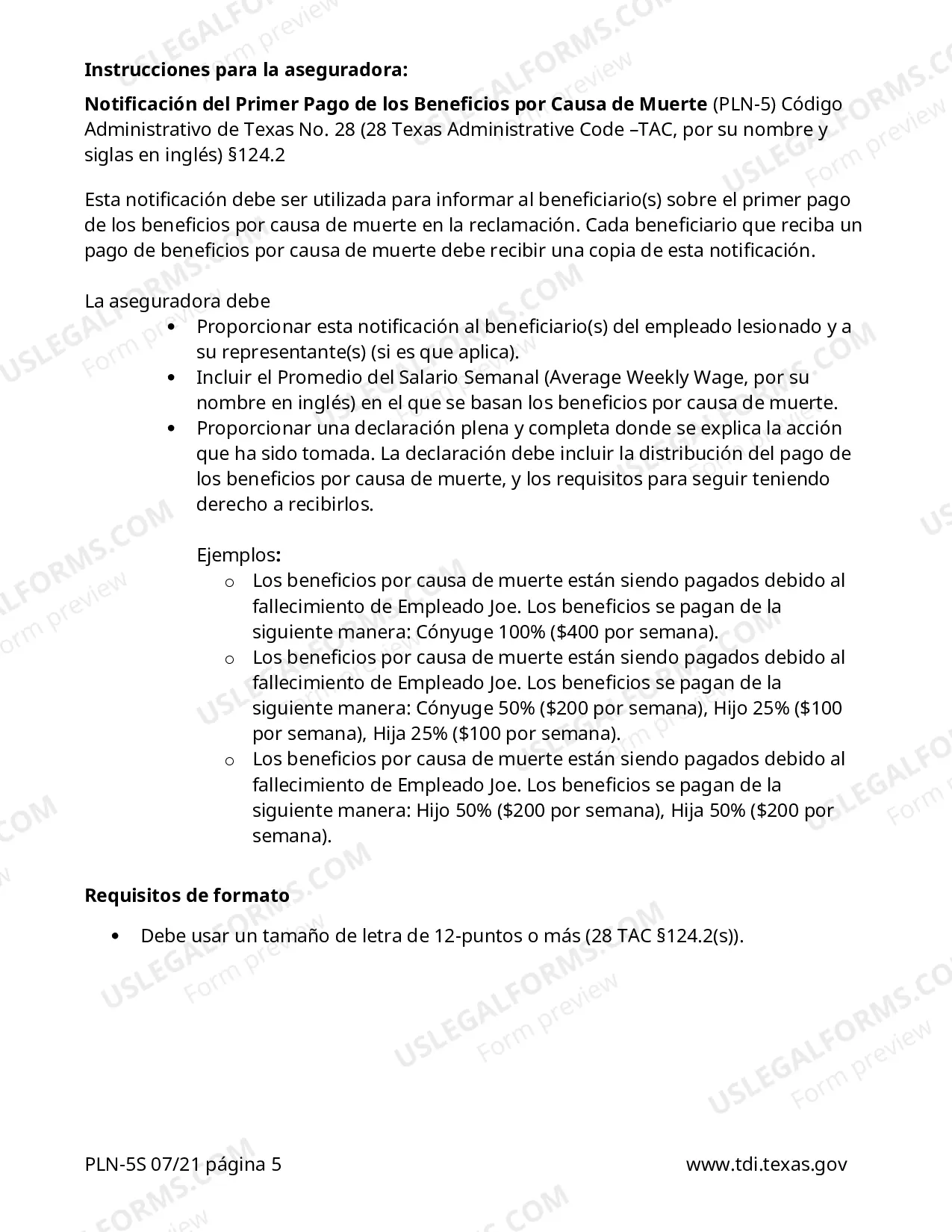 Preview Notification of First Death Benefit Payment (124.2(e)(1))