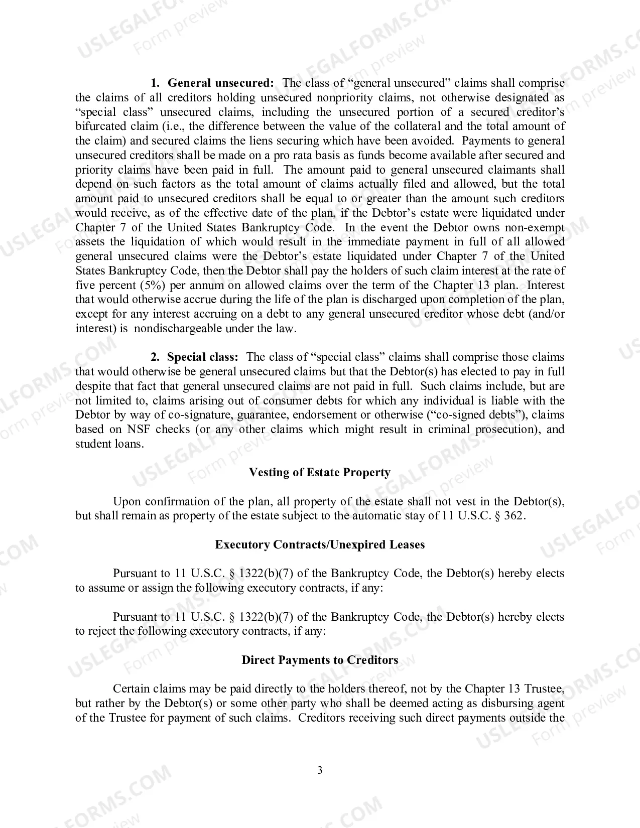 Preview Chapter 13 Plan Form - San Antonio Division (Effective for cases filed prior to November 1, 2017)