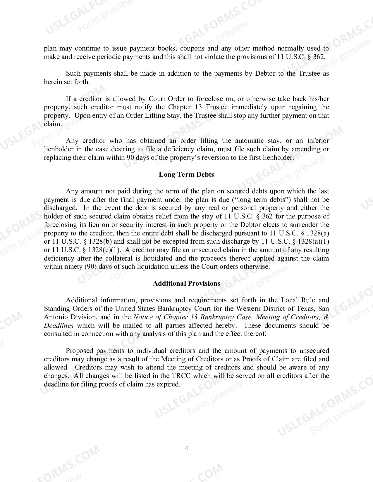 Preview Chapter 13 Plan Form - San Antonio Division (Effective for cases filed prior to November 1, 2017)
