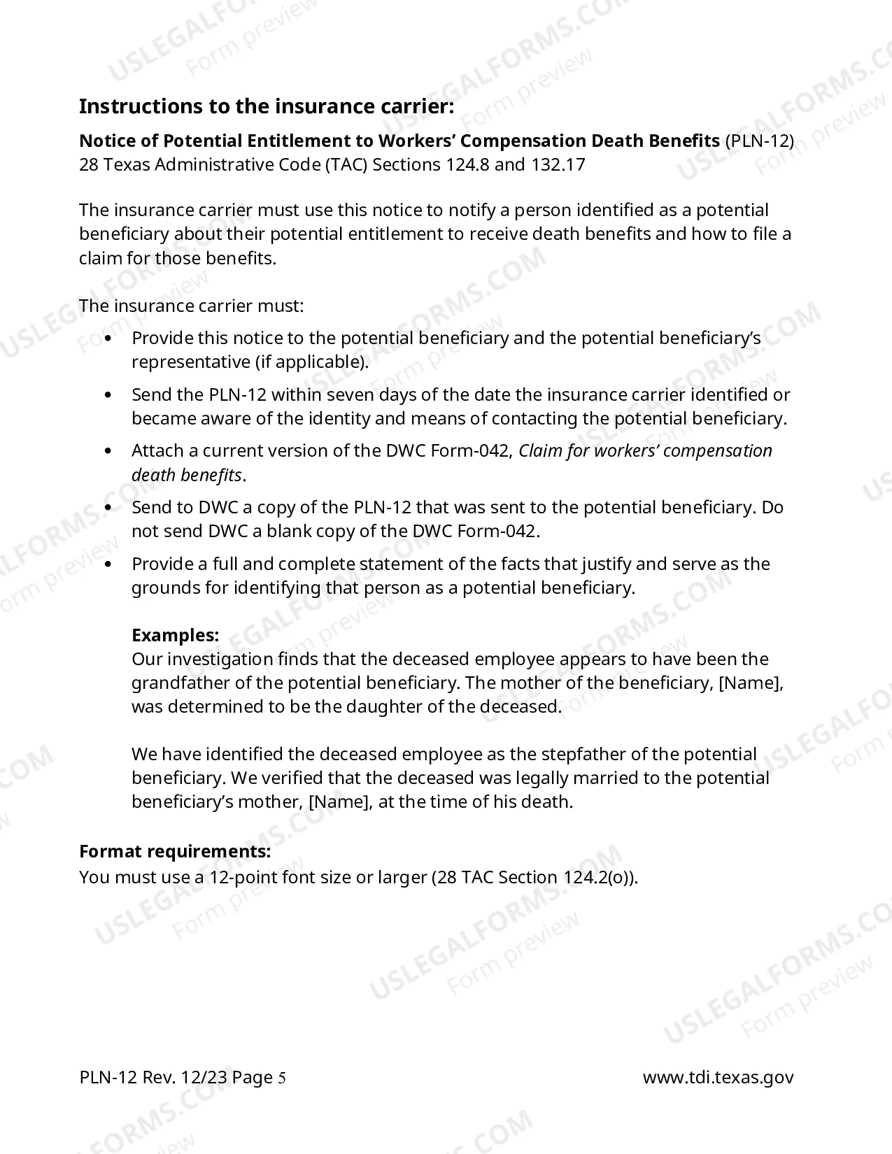Preview Notice of Potential Entitlement to Workers' Compensation Death Benefits