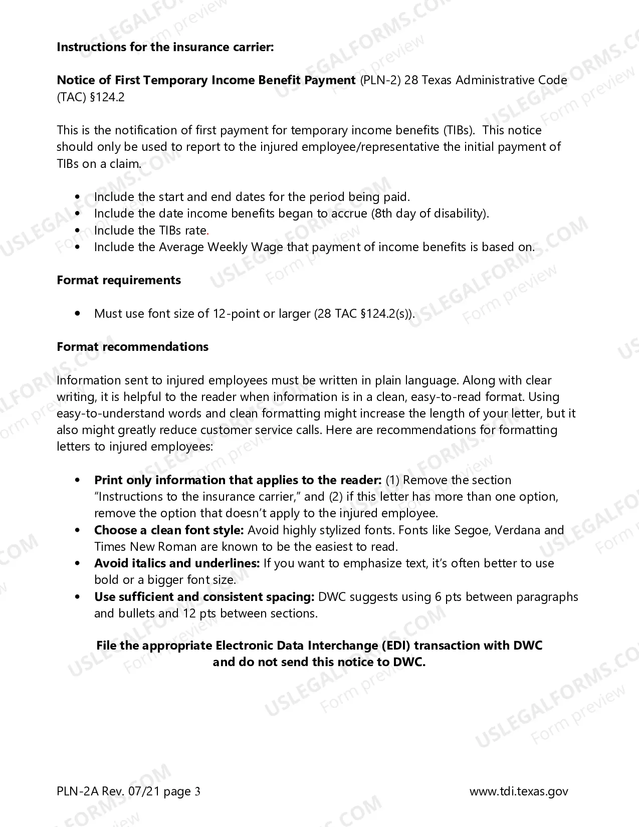 Preview Notification of First Temporary Income Benefit Payment