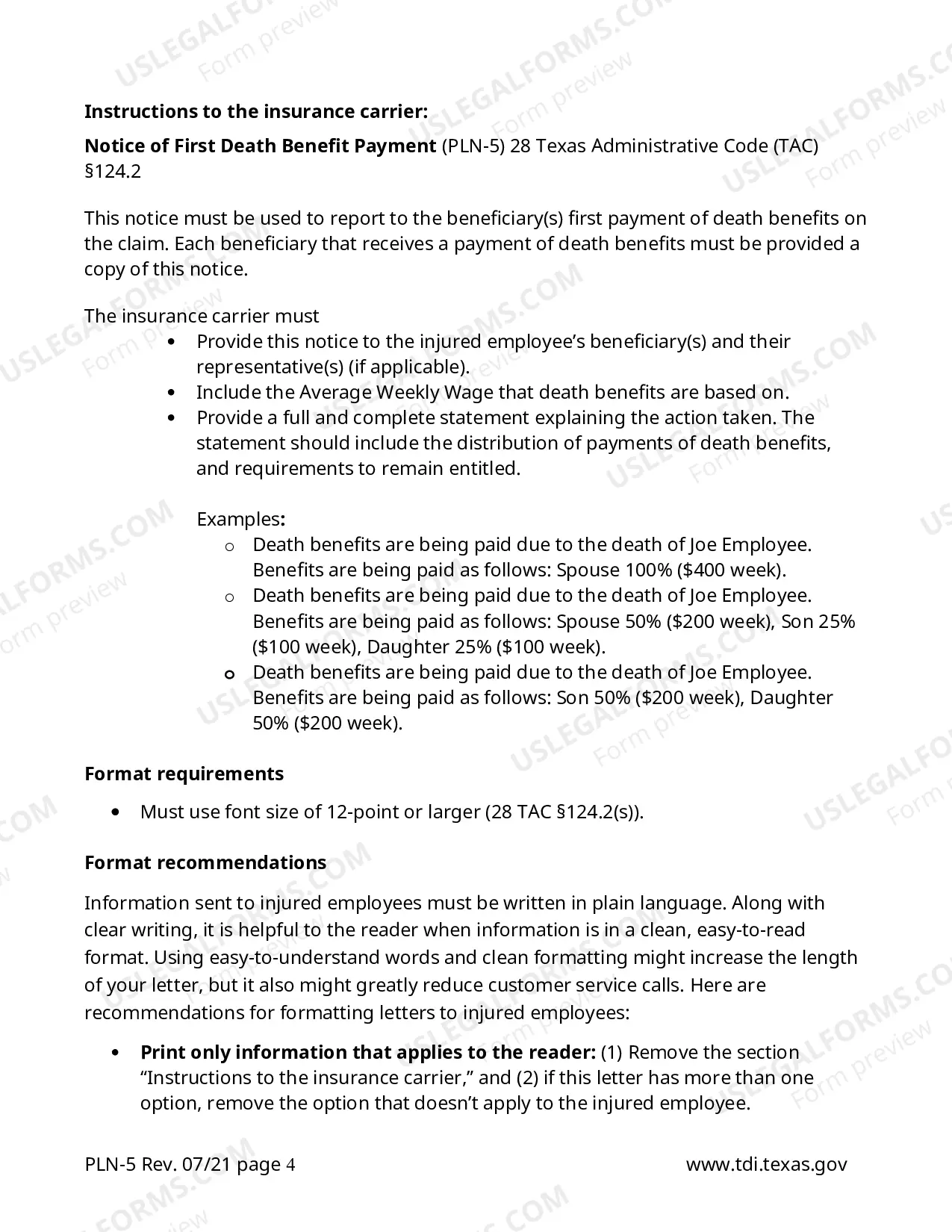 Preview Notification of First Death Benefit Payment