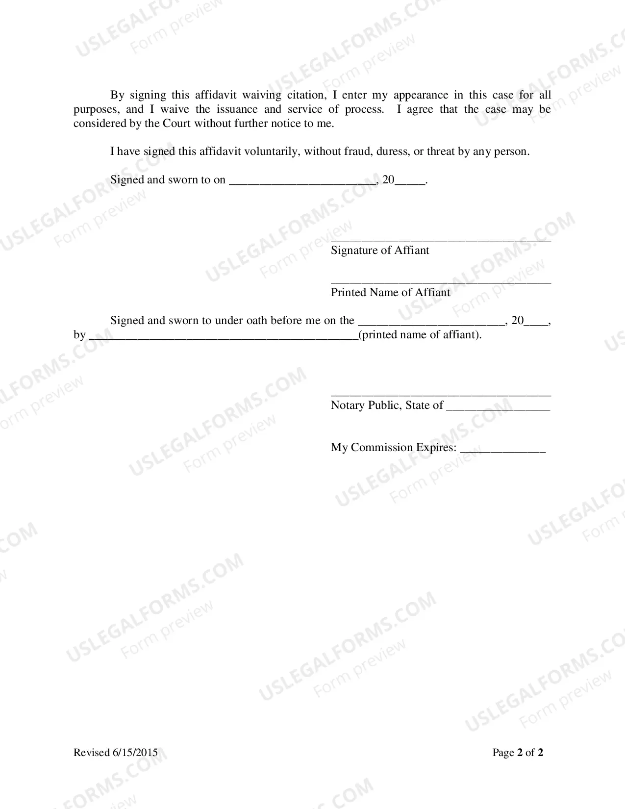 Preview Affidavit Waiving Citation for Probate of a Copy of a Lost Will or Codicil or Probate of a Lost Will or Codicil without a Copy