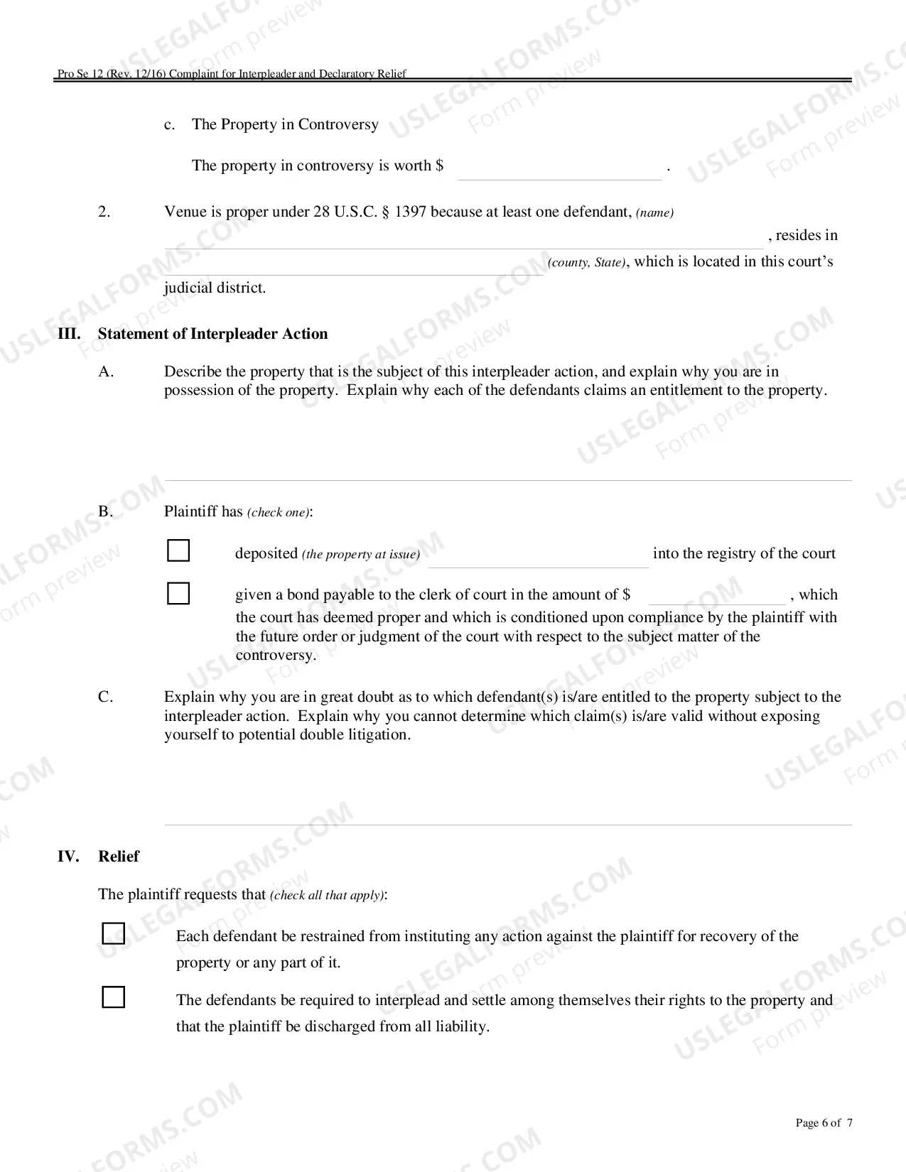 Preview Complaint for Interpleader and Declaratory Relief
