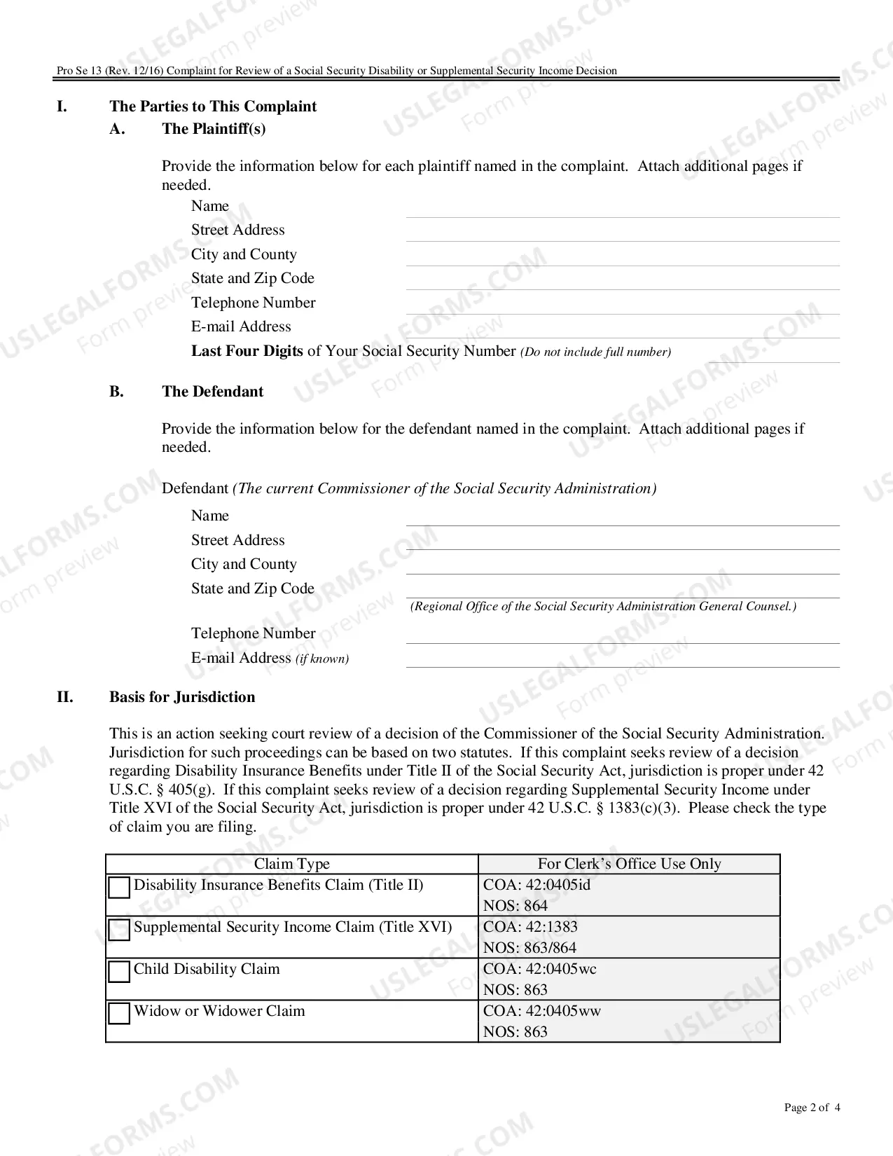 Preview Complaint for Review of Social Security Decision