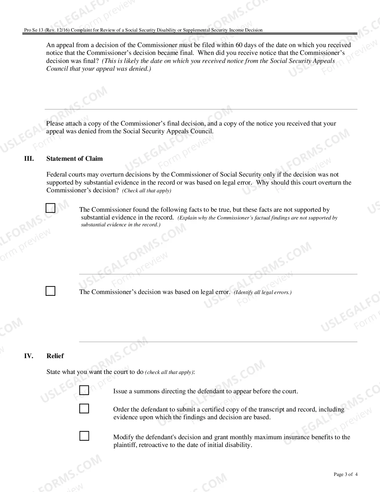 Preview Complaint for Review of Social Security Decision