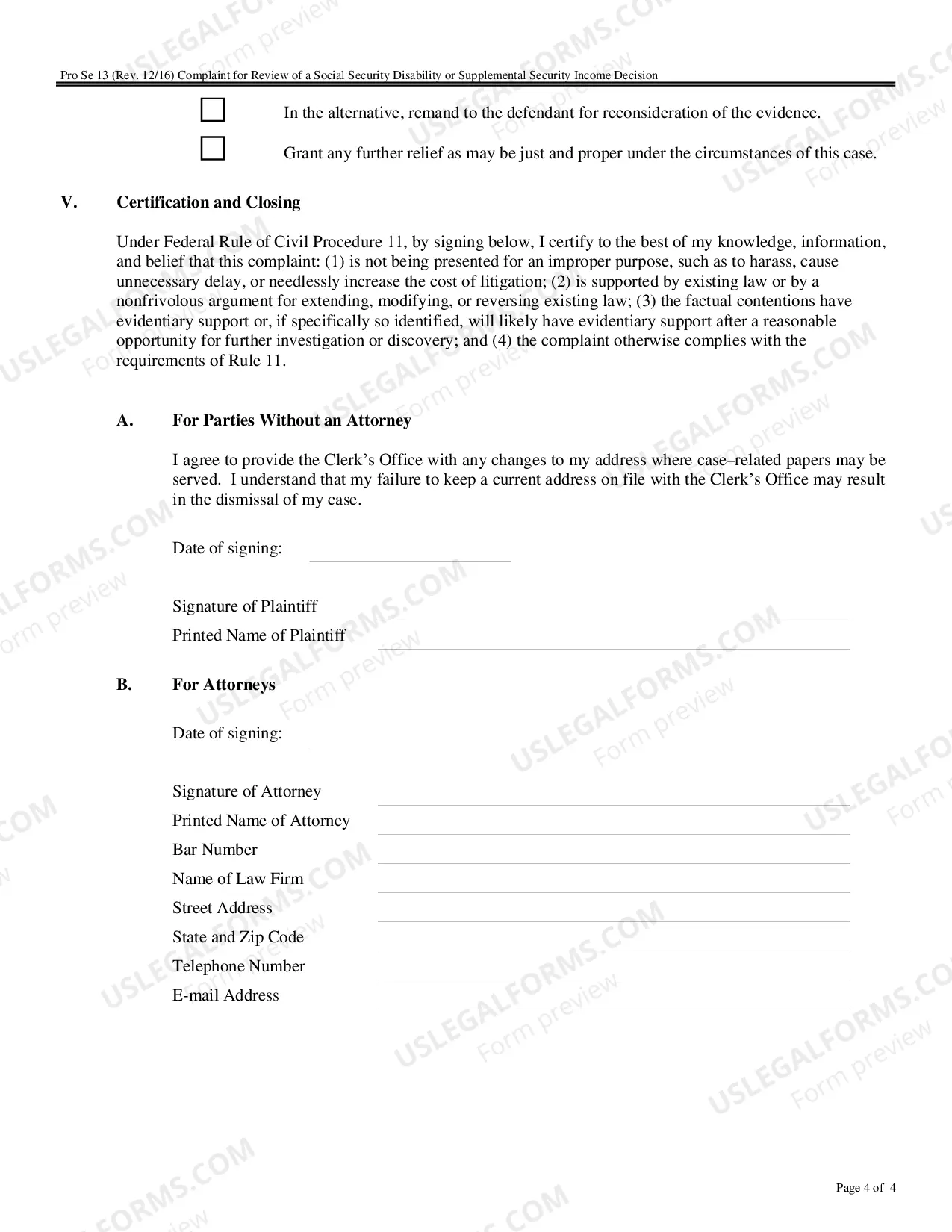 Preview Complaint for Review of Social Security Decision