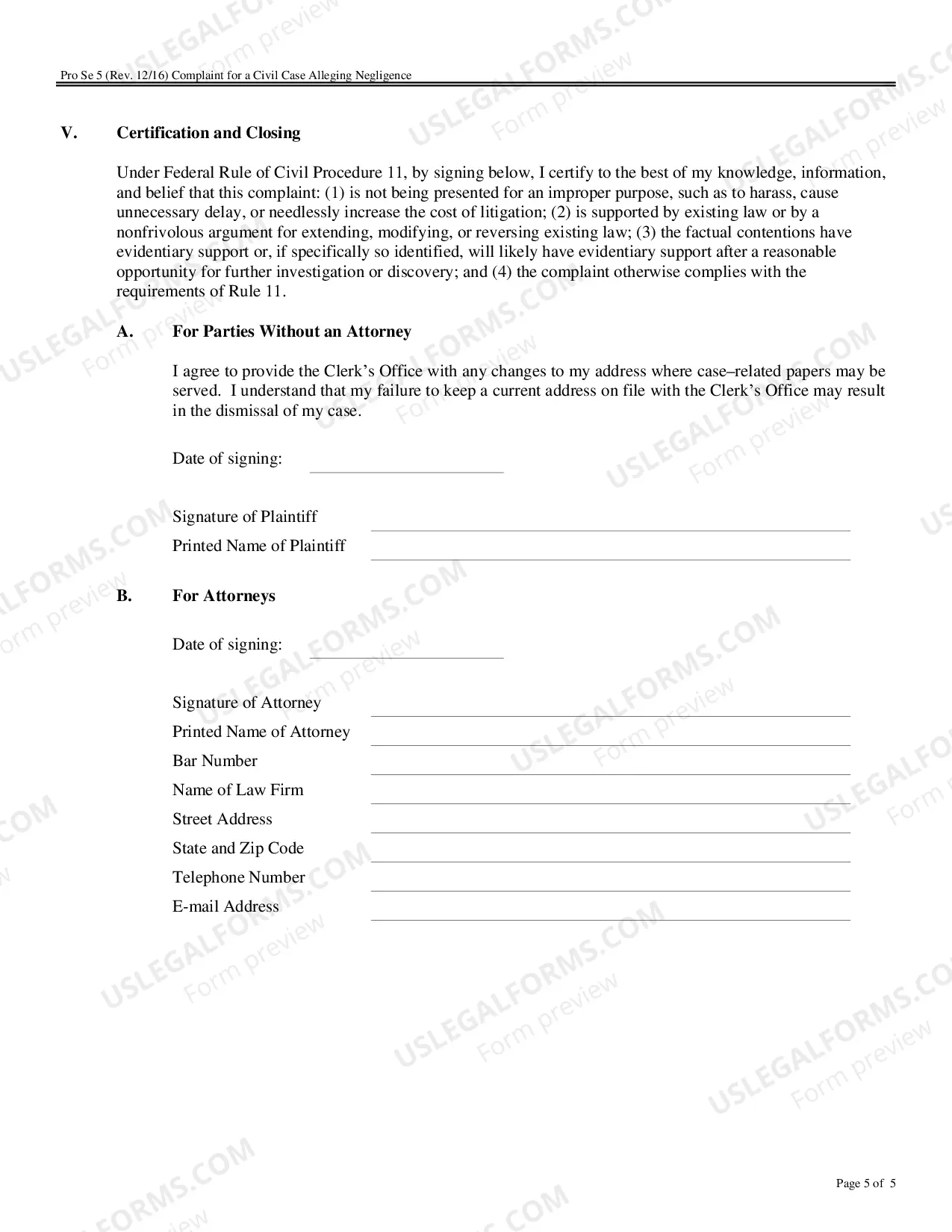 Preview Complaint for a Civil Case Alleging Negligence