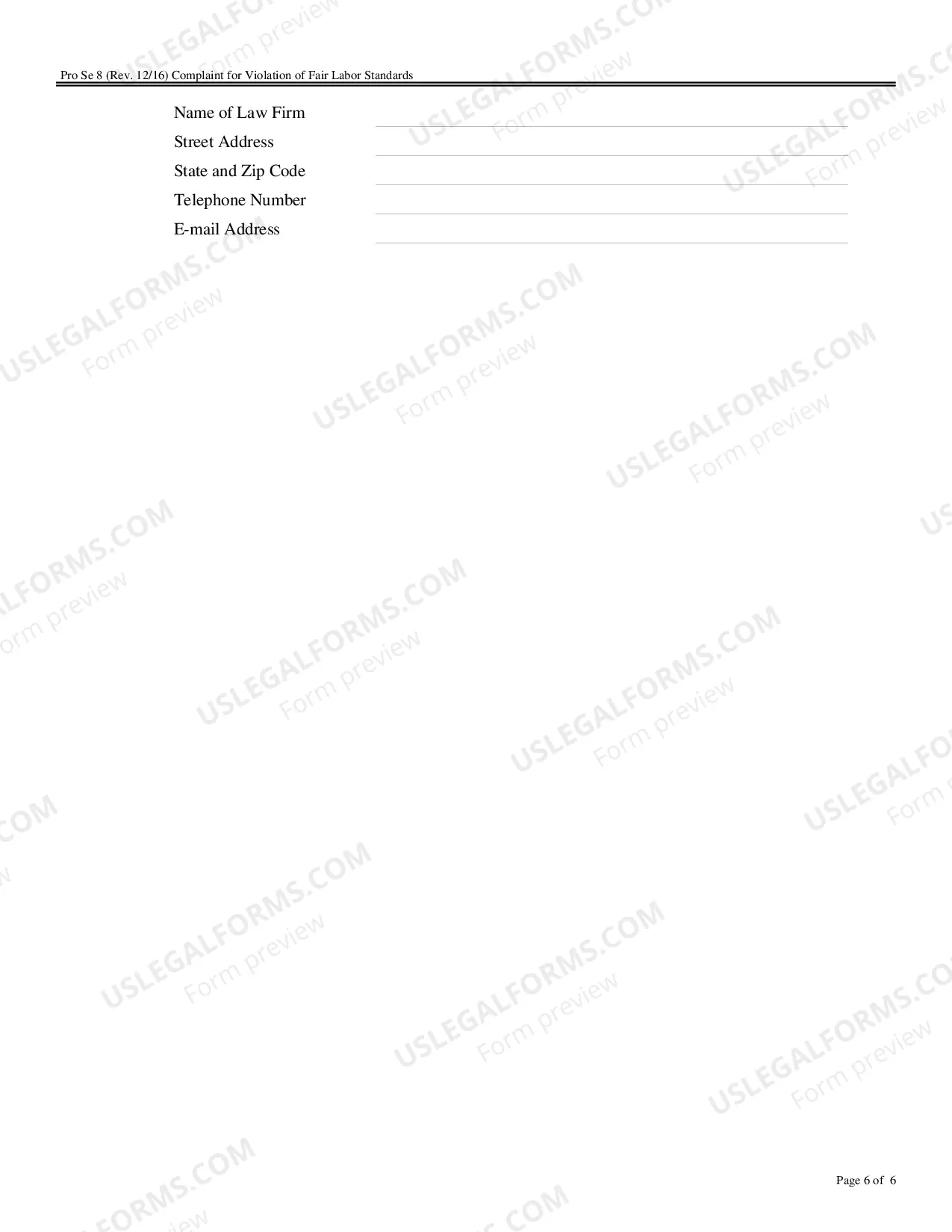 Preview Complaint for Violations of Fair Labor Standards