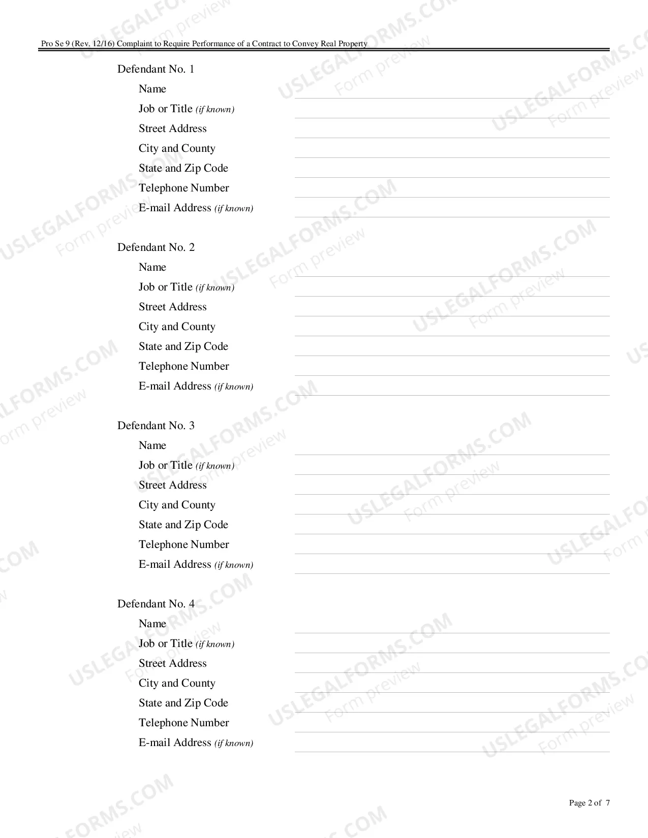 Preview Complaint for Specific Performance or Damages Based on a Contract to Convey Real Property