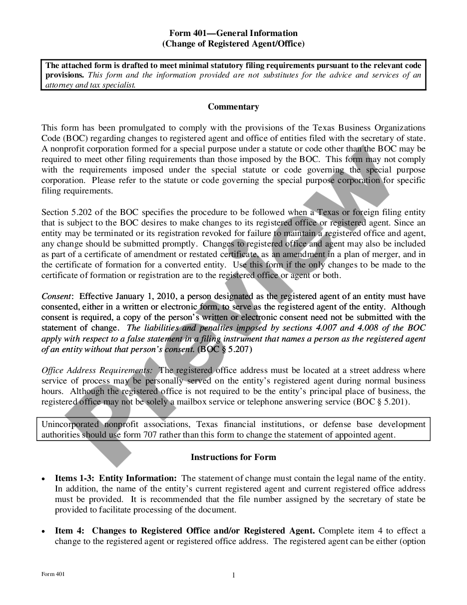 page 0 Texas Change of Registered Agent or Address Change, or Resignation preview
