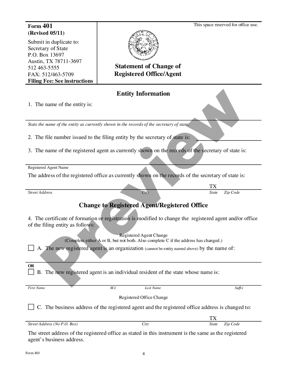 page 3 Texas Change of Registered Agent or Address Change, or Resignation preview