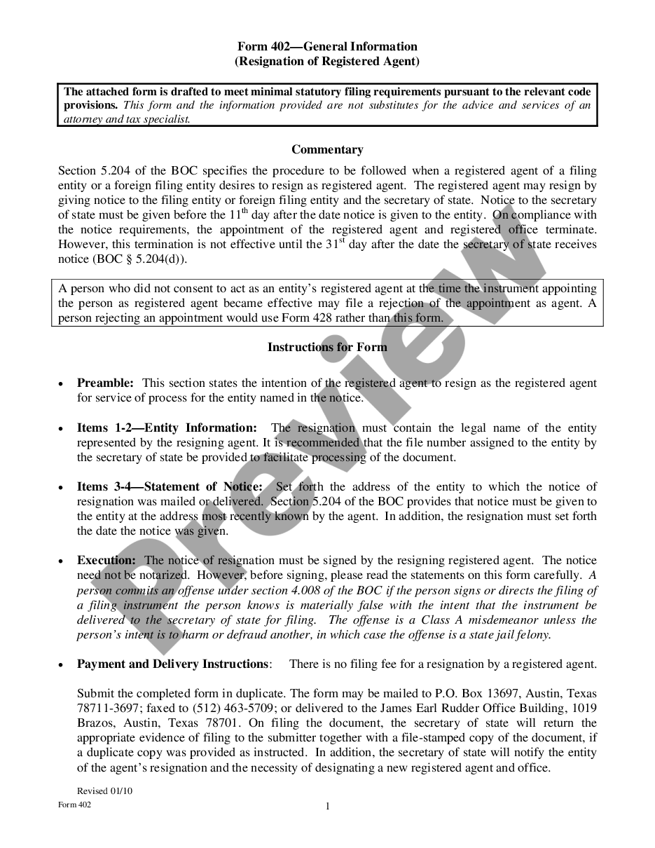 page 5 Texas Change of Registered Agent or Address Change, or Resignation preview