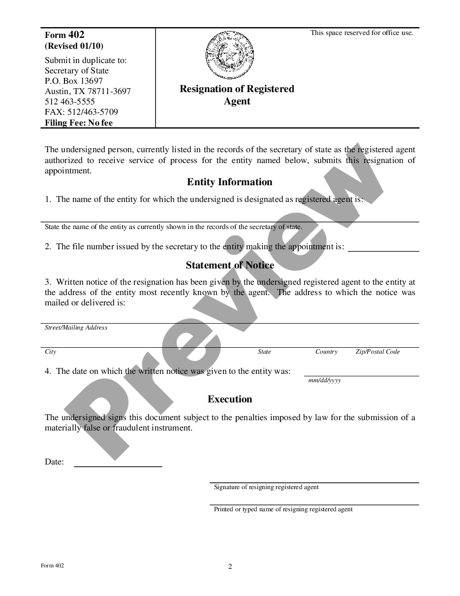 page 6 Texas Change of Registered Agent or Address Change, or Resignation preview