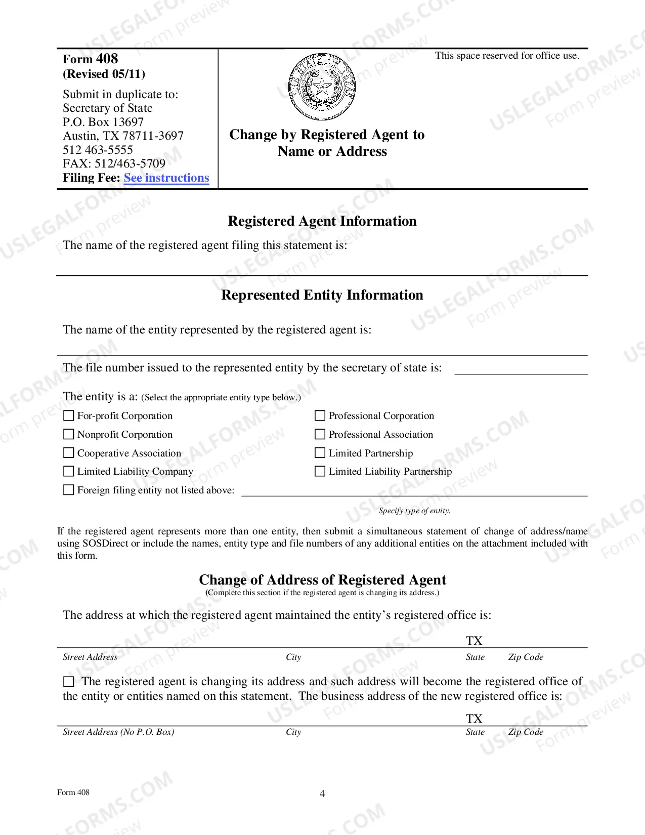 Preview Texas Change of Registered Agent or Address Change, or Resignation