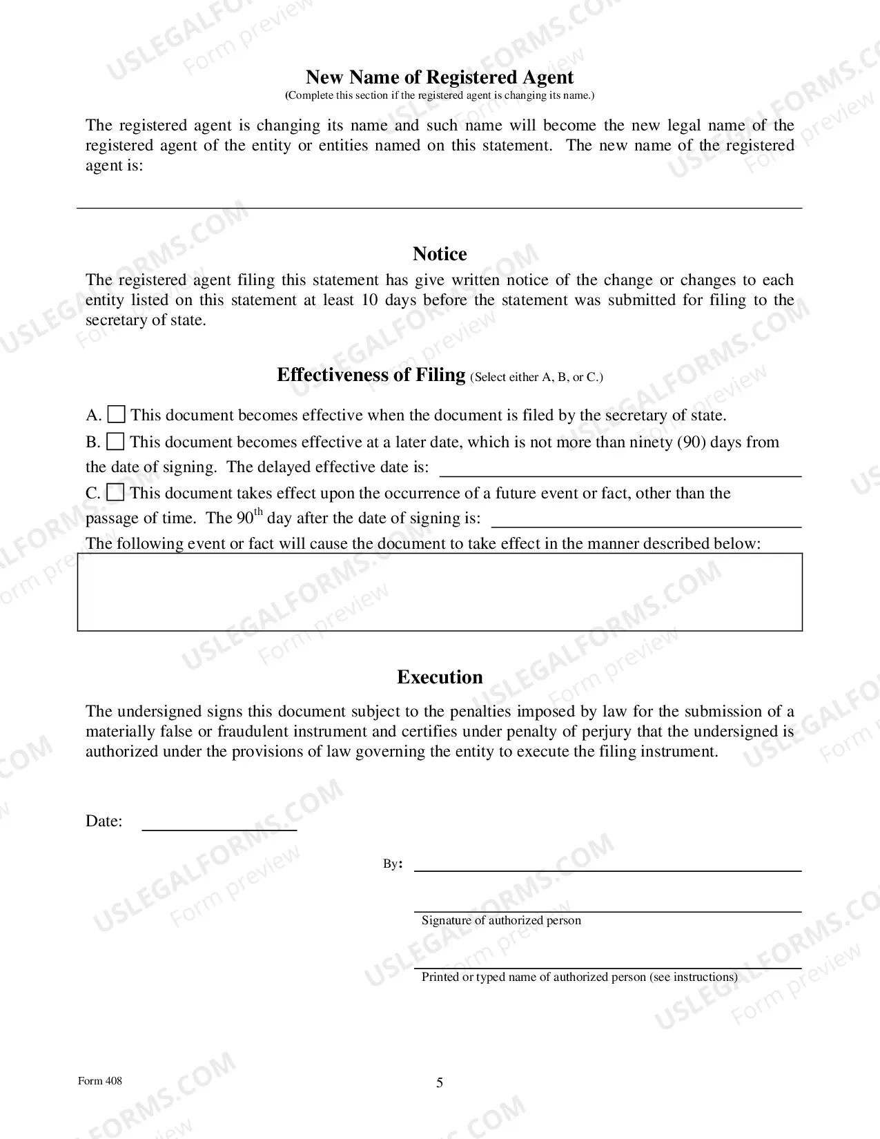 Preview Texas Change of Registered Agent or Address Change, or Resignation