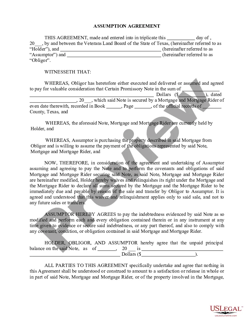 Preview Assumption Agreement between State Land Board and Assumptor and Obligor