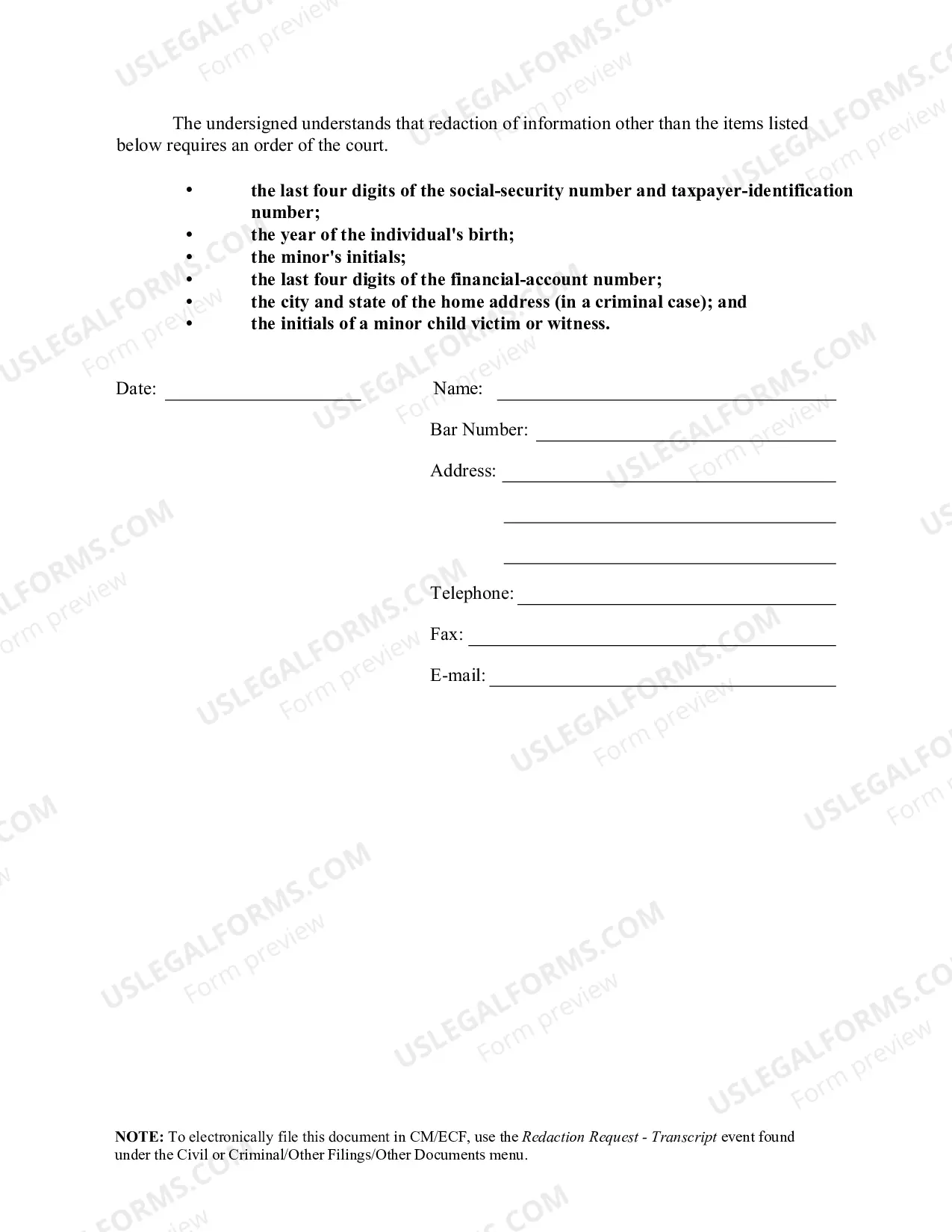 Preview Redaction Request - Transcript