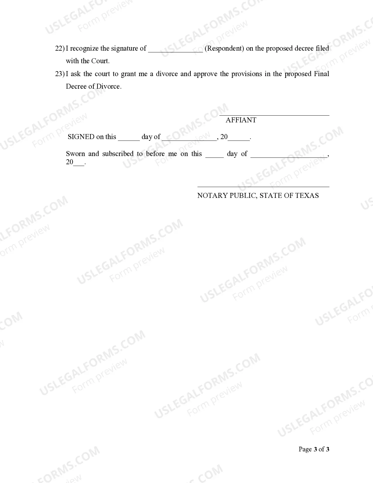 Preview Affidavit (Divorce -with Children)