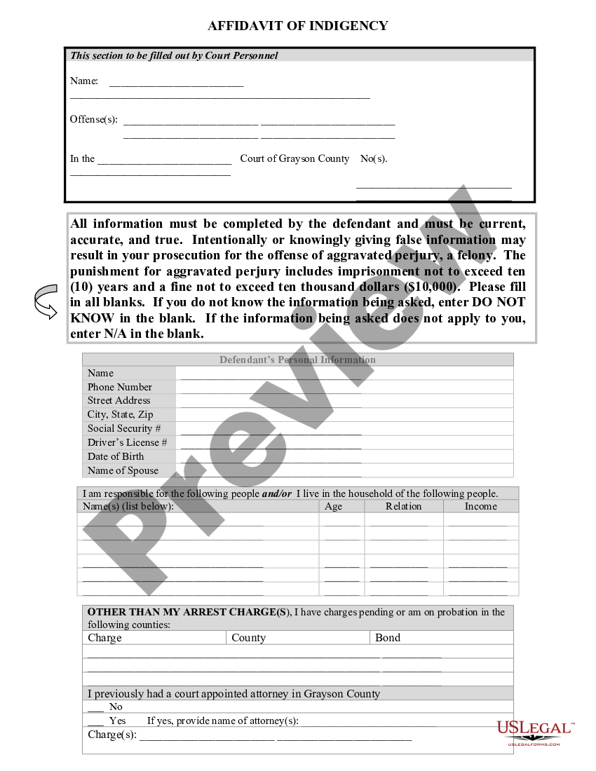 Texas Affidavit Of Indigency Us Legal Forms 2238