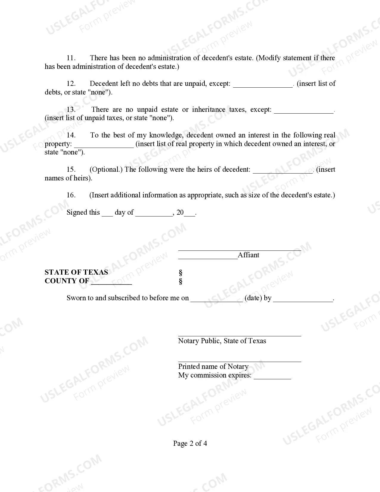 Preview Affidavit of Facts Concerning the Identity of Heirs