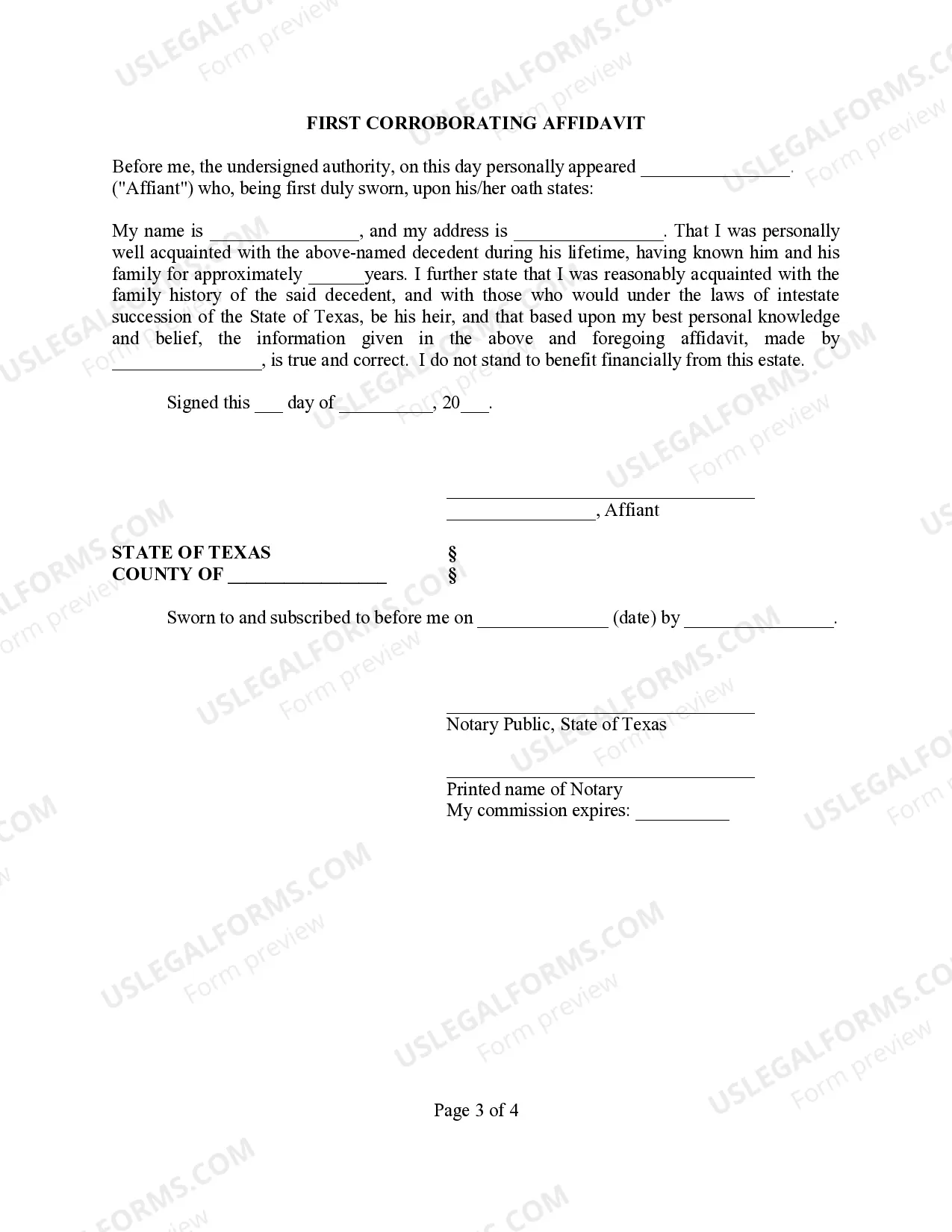 Preview Affidavit of Facts Concerning the Identity of Heirs