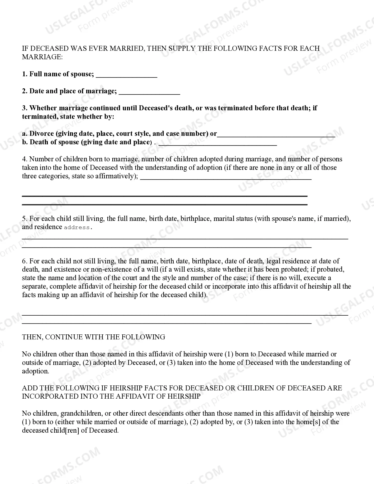 Preview Affidavit of Heirship