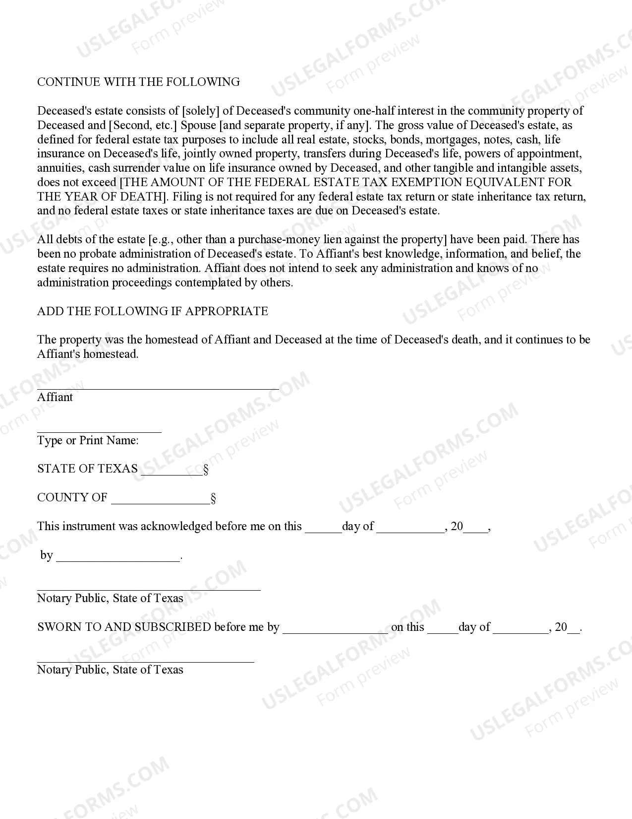 Preview Affidavit of Heirship