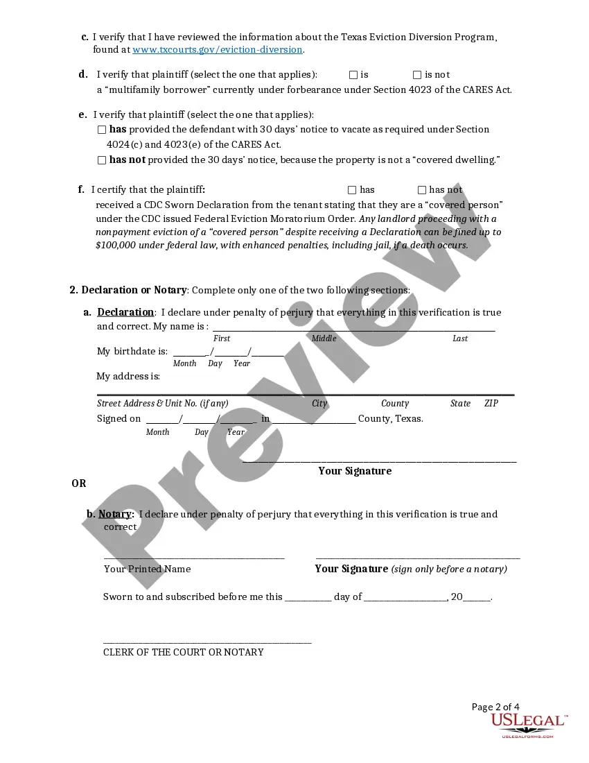 Preview Verification of Compliance of the Cares Act and CDC Issued Federal Eviction Moratorium Order