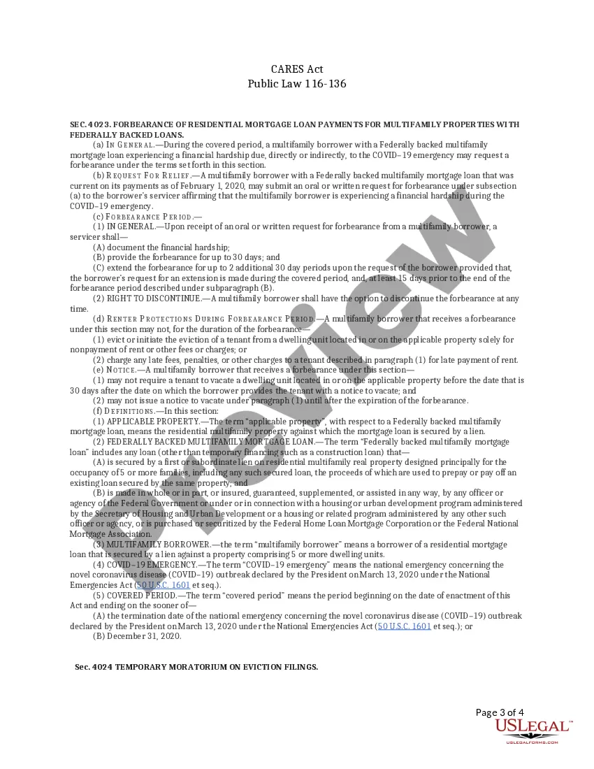 Preview Verification of Compliance of the Cares Act and CDC Issued Federal Eviction Moratorium Order