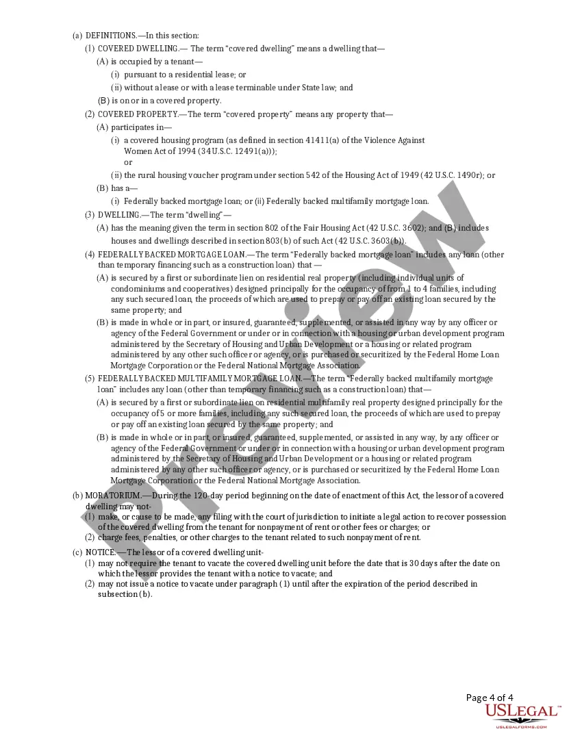 Preview Verification of Compliance of the Cares Act and CDC Issued Federal Eviction Moratorium Order