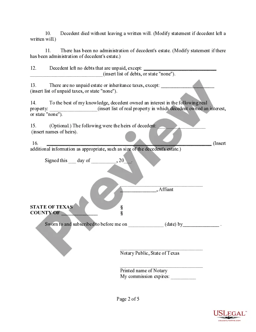 Preview Affidavit of Facts Concerning the Identity of Heirs