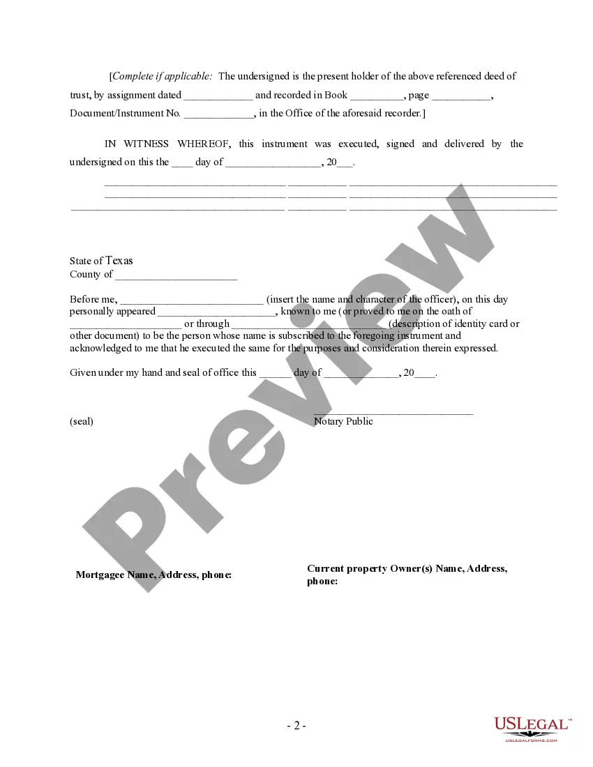 Preview Partial Release of Property From Deed of Trust for Individual