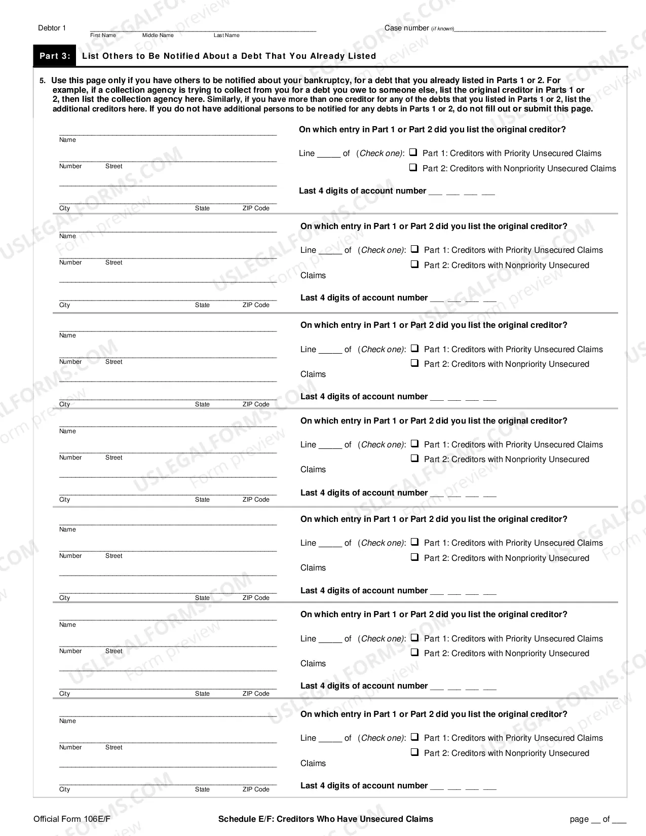 Preview Schedule E/F: Creditors Who Have Unsecured Claims (individuals)