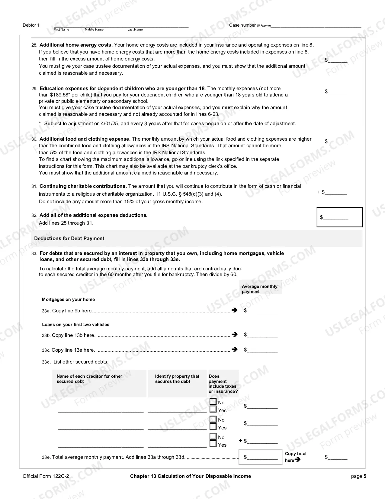 Preview Chapter 13 Calculation of Your Disposable Income