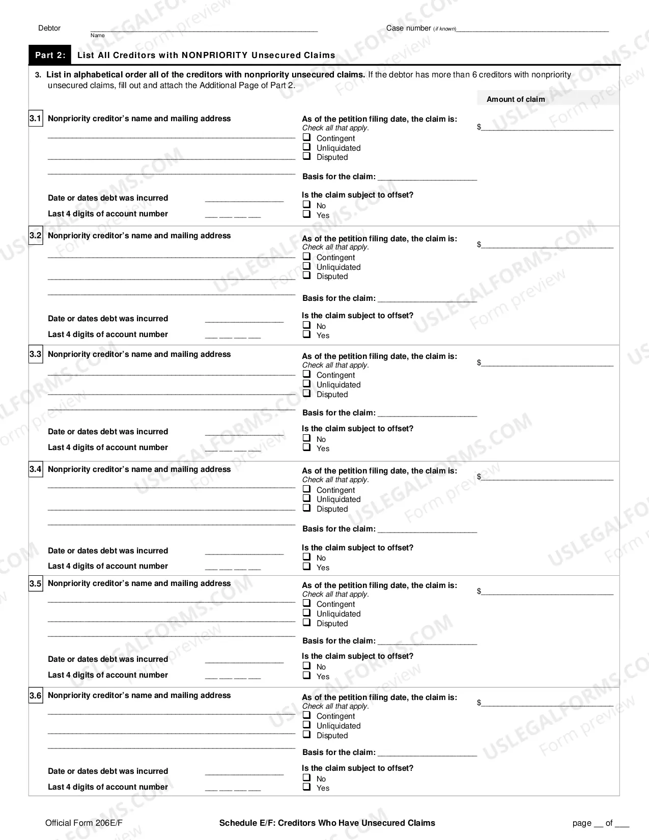 Preview Schedule E/F: Creditors Who Have Unsecured Claims (non-individuals)