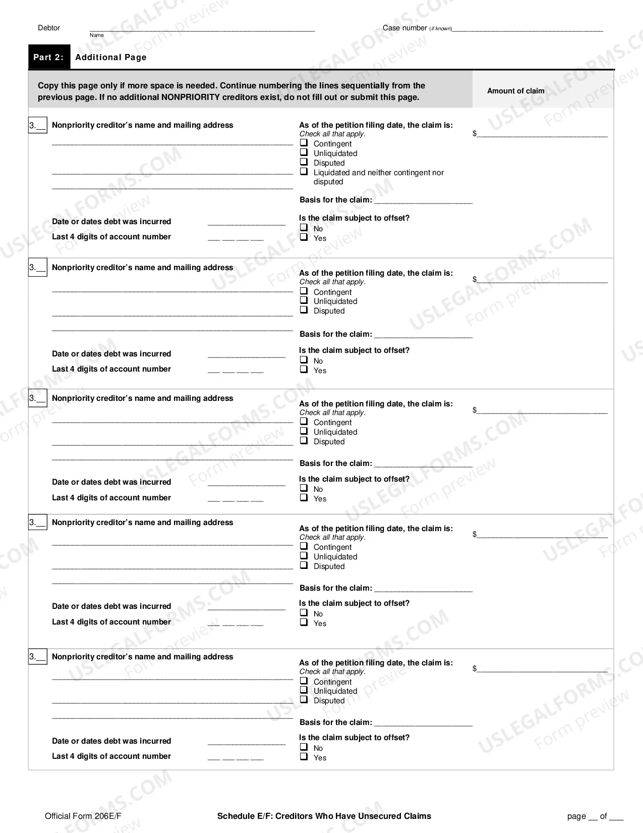 Preview Schedule E/F: Creditors Who Have Unsecured Claims (non-individuals)