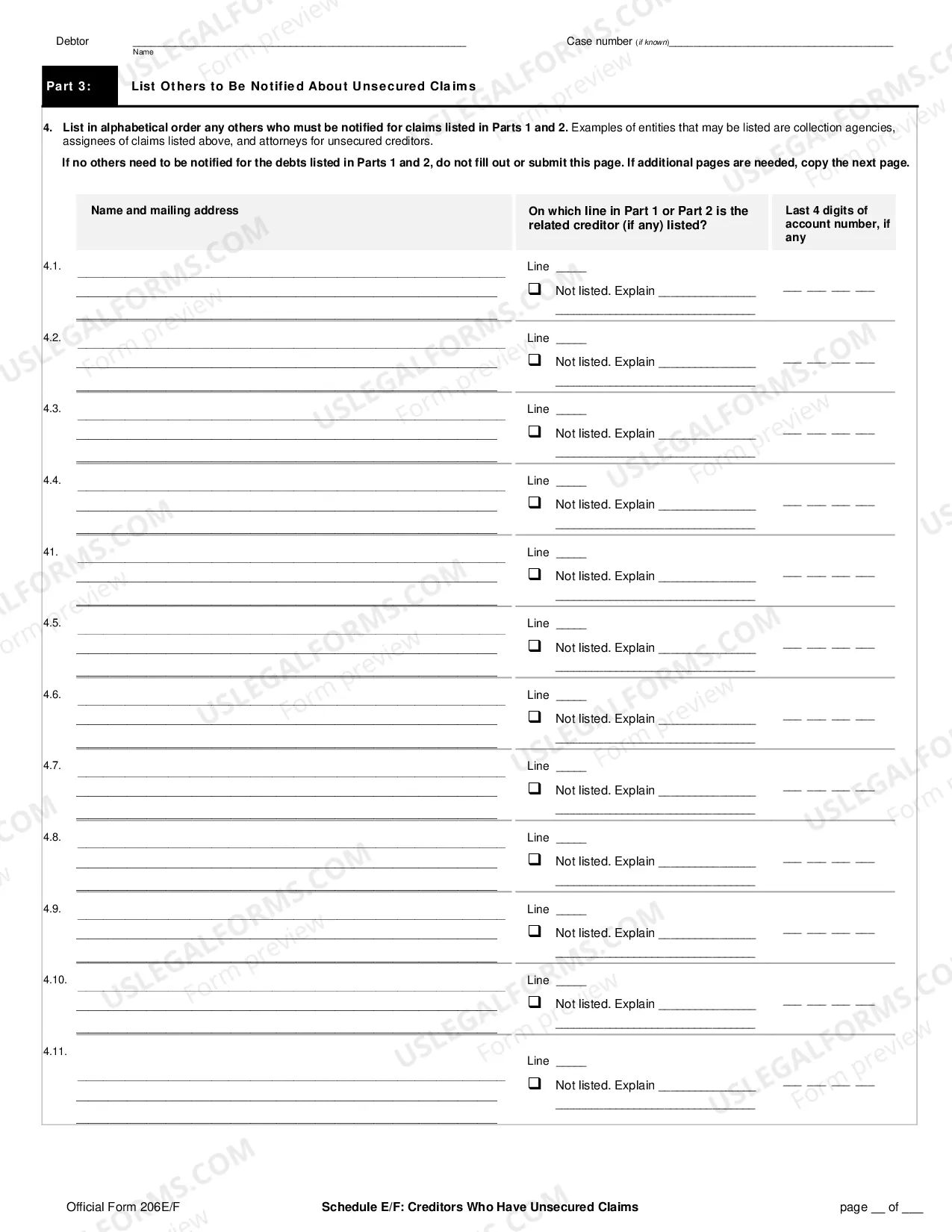 Preview Schedule E/F: Creditors Who Have Unsecured Claims (non-individuals)