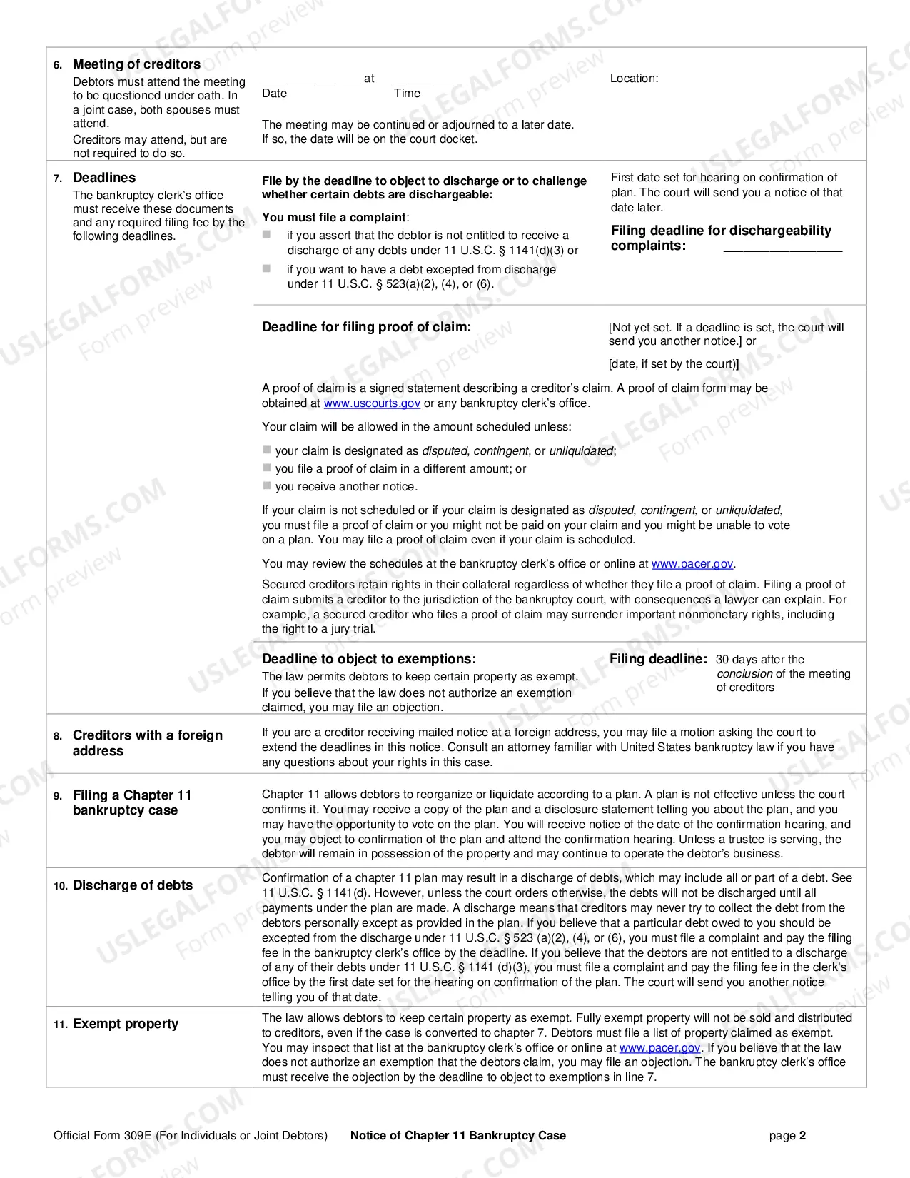 Preview Notice of Chapter 11 Bankruptcy Case (For Individuals or Joint Debtors)