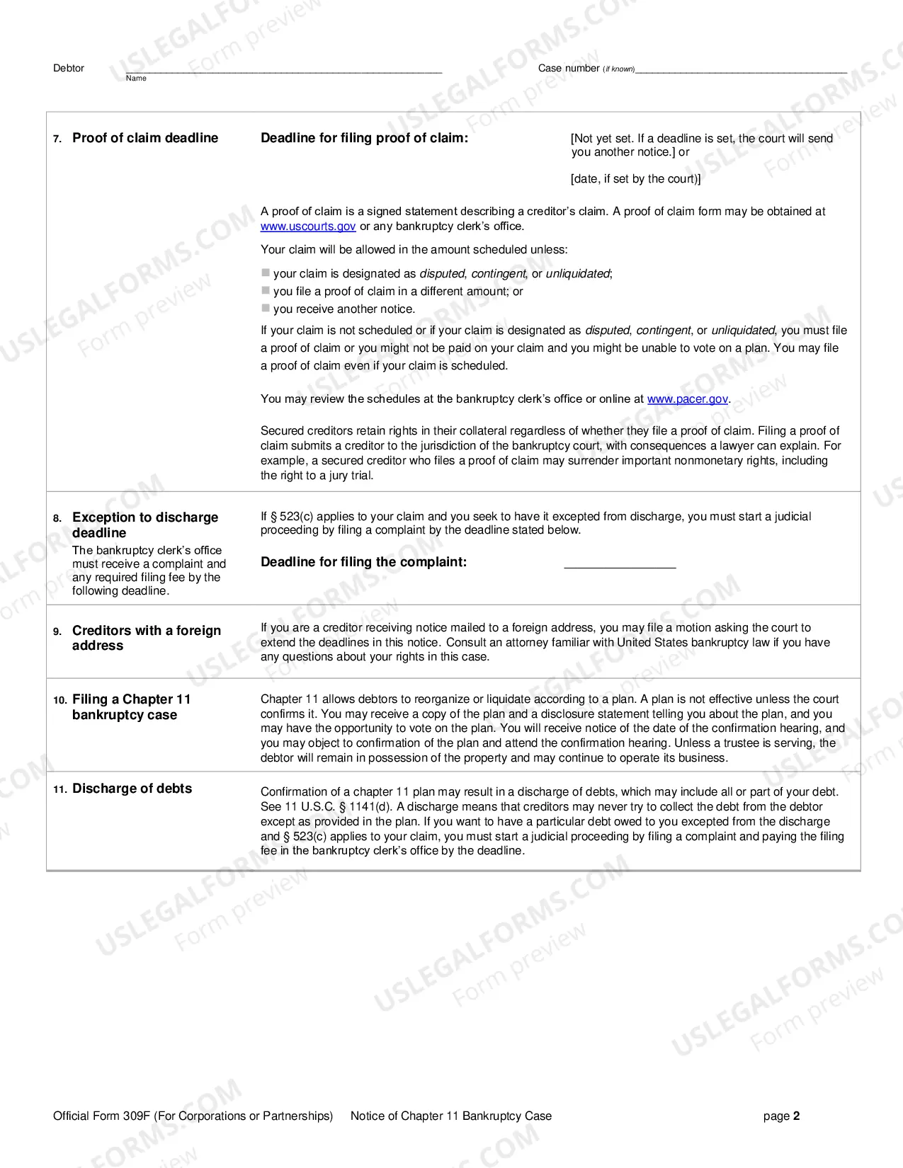 Preview Notice of Chapter 11 Bankruptcy Case (For Corporations or Partnerships)