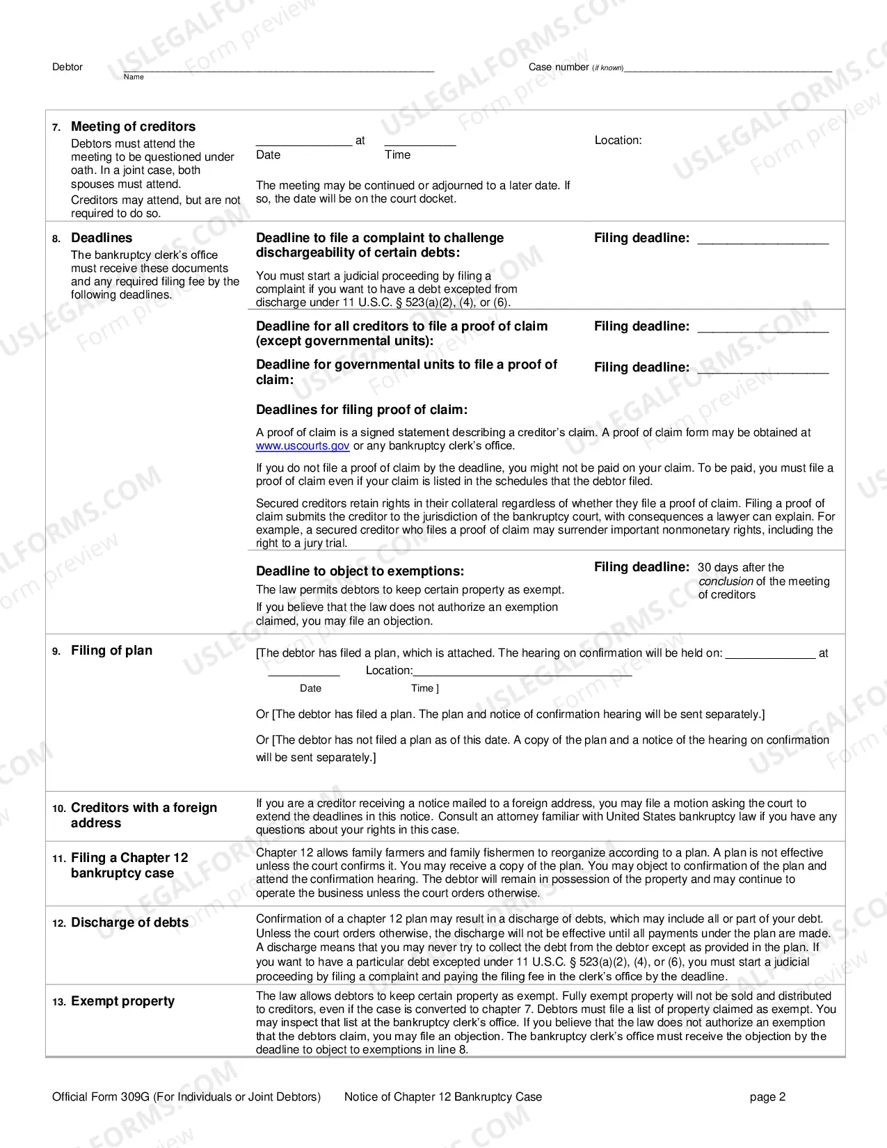 Preview Notice of Chapter 12 Bankruptcy Case (For Individuals or Joint Debtors)