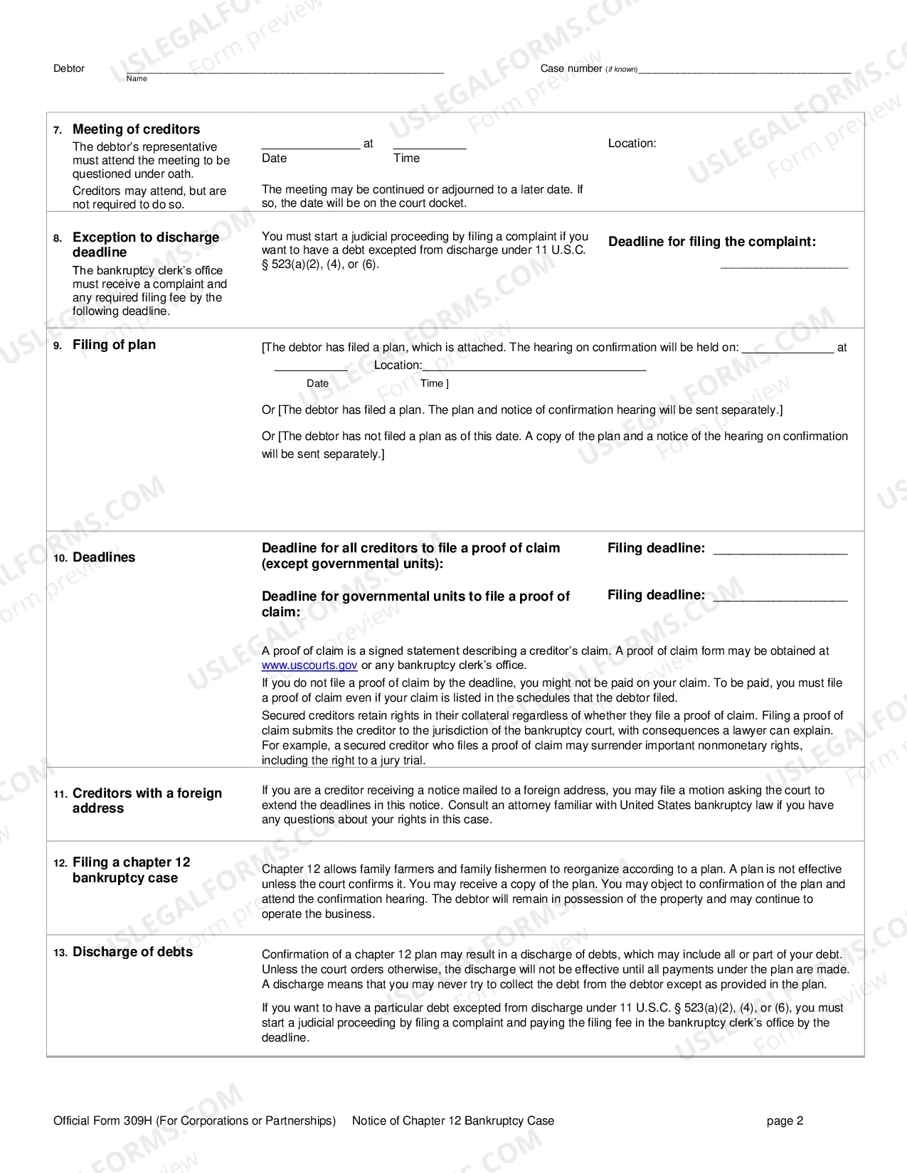 Preview Notice of Chapter 12 Bankruptcy Case (For Corporations or Partnerships)