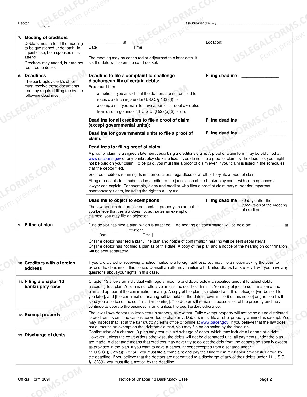 Preview Notice of Chapter 13 Bankruptcy Case