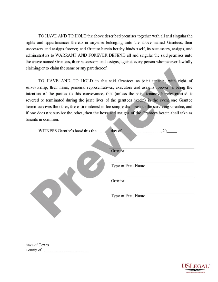 Preview Warranty Deed for Separate or Joint Property to Joint Tenancy