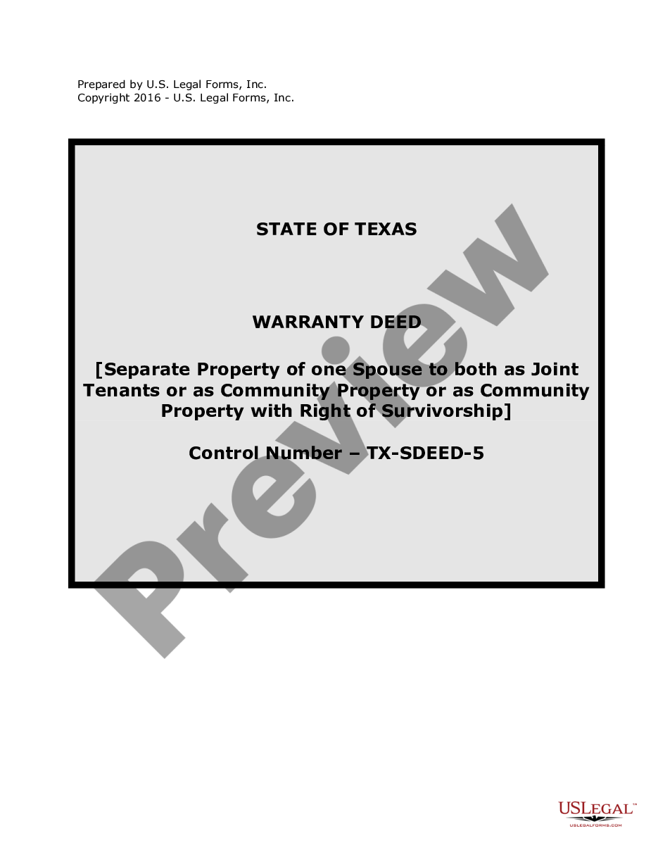 page 0 Warranty Deed for Separate Property of One Spouse to Both Spouses as Joint Tenants preview